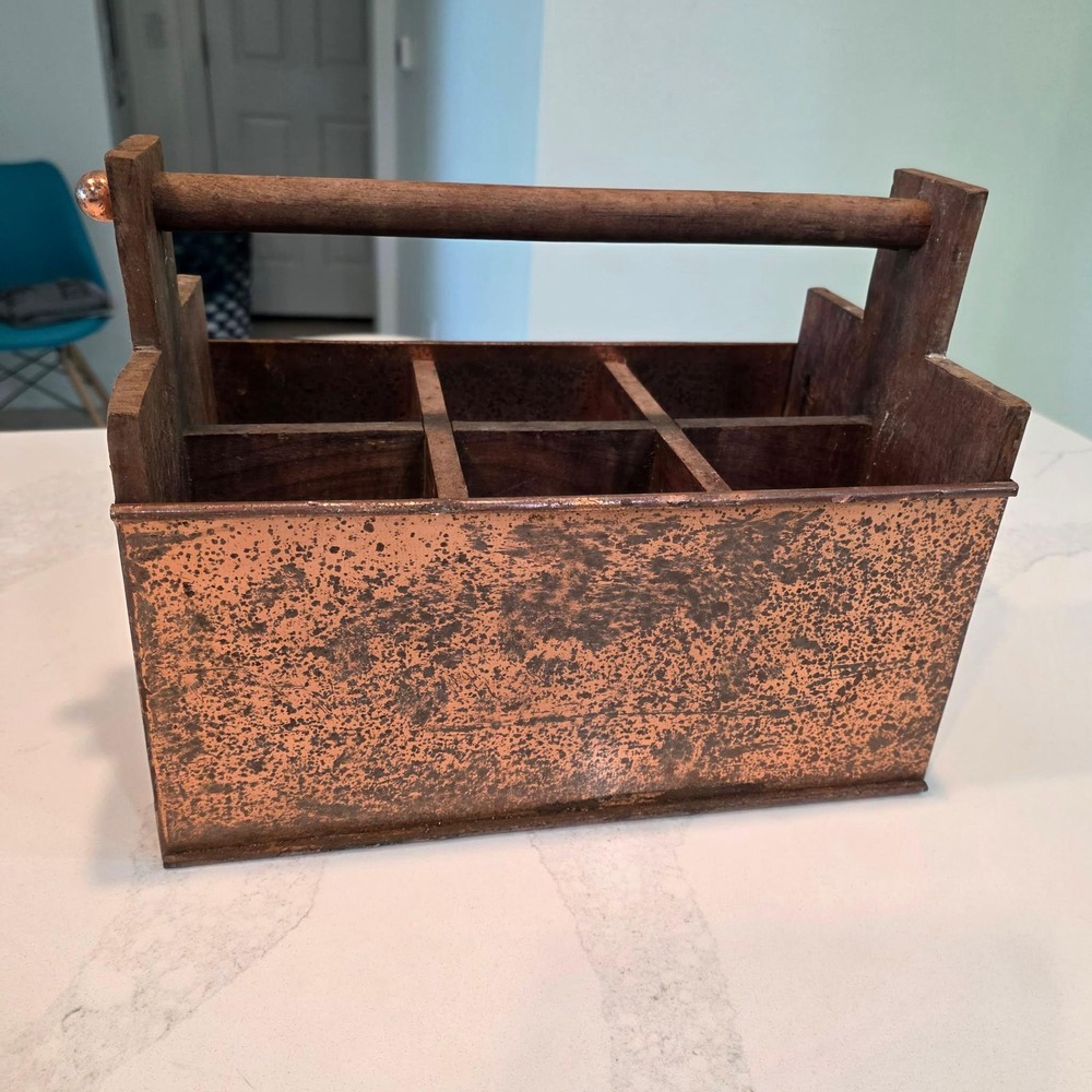 Naturally Danny Seo Wood and Copper 6 Slot Caddy Organizer with Handle